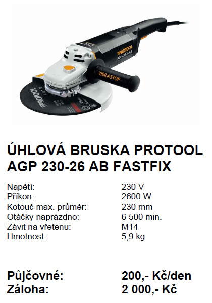 hlov bruska PROTOOL AGP 230-26 AB FASTFIX